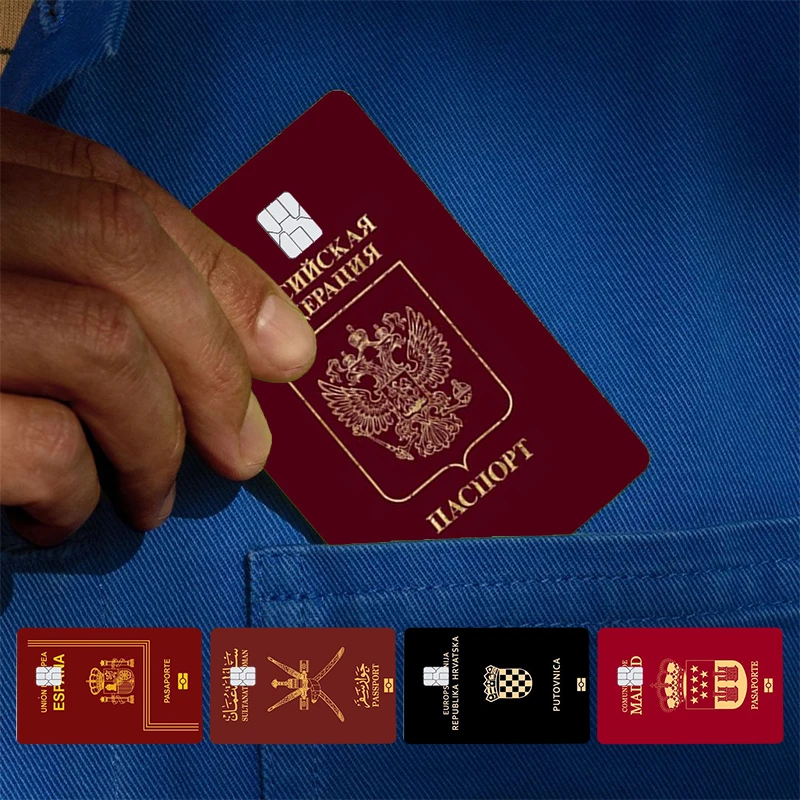 Etiqueta engomada de la piel de la cubierta Retro del pasaporte español ruso para el lado frontal de la tarjeta de autobús de débito del banco de la tarjeta de crédito