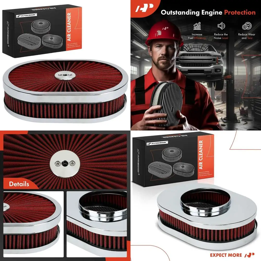 

12x2 овальный красный хромированный фильтр воздухоочистителя в сборе для гайки карбюратора 5-1/8