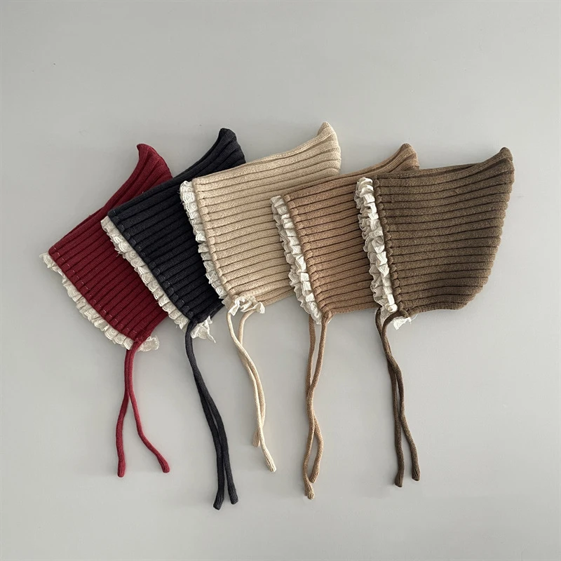 

MILANCEL новая зимняя детская вязаная шапка для детей 6-12 месяцев, однотонная шапка с кружевной кромкой для маленьких девочек, защитная шапка для ушей, теплая шапка для маленьких мальчиков