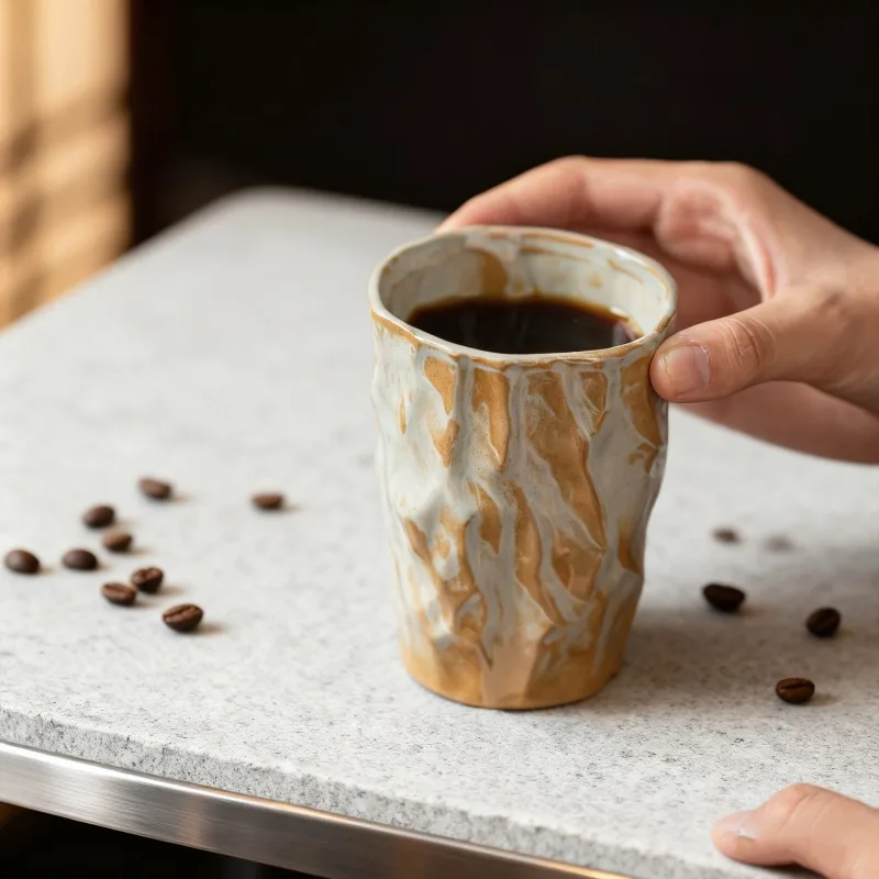 

Ceramic Coffee Cup with High Appearance Value Vintage Hand-knitted Portable Cup Coarse Pottery Creative Mug Hotel Mouthwash Cup