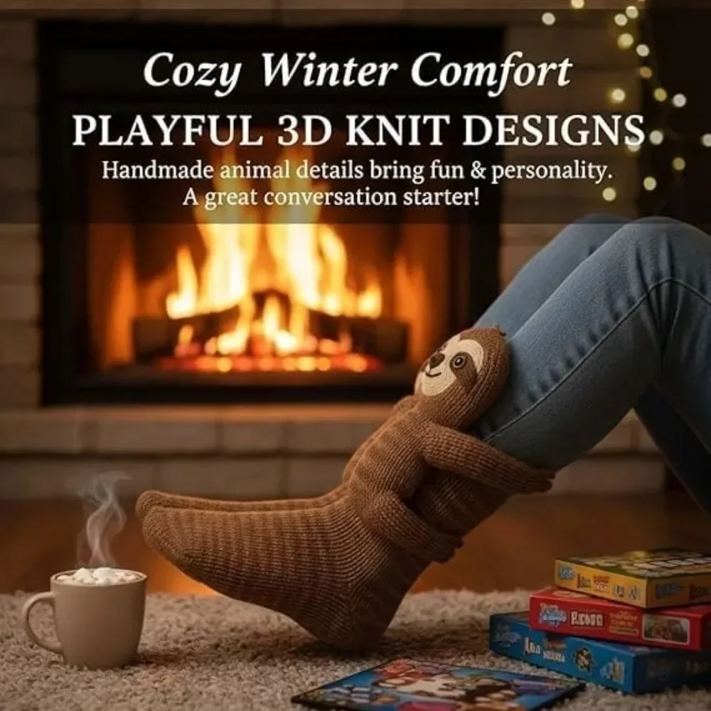 ثلاثية الأبعاد محبوك لطيف الحيوان جوارب يمكن السير بها على الأرض جديد متعة الجدة اليدوية الكروشيه الجوارب الدافئة مكعب الكسل الباندا هدايا الأطفال الإبداعية #5