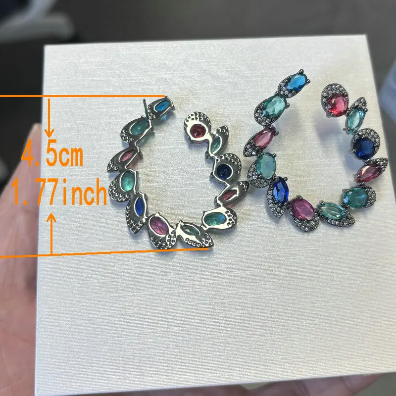 Bilincolor Vintage C Shape Multicolor Cubic Zirconia Earring for Women