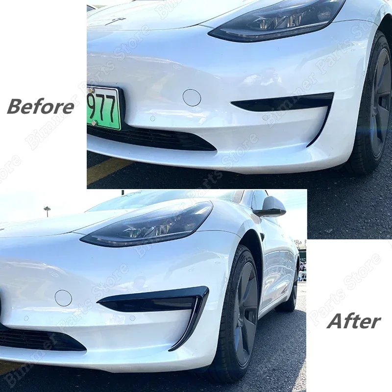 For Tesla Model 3 Y 2017-2022 Car Front Blade Trim Light Eyebrow Wind Knife Bumper Cover Sticker ABS Fog Lamp Decoration