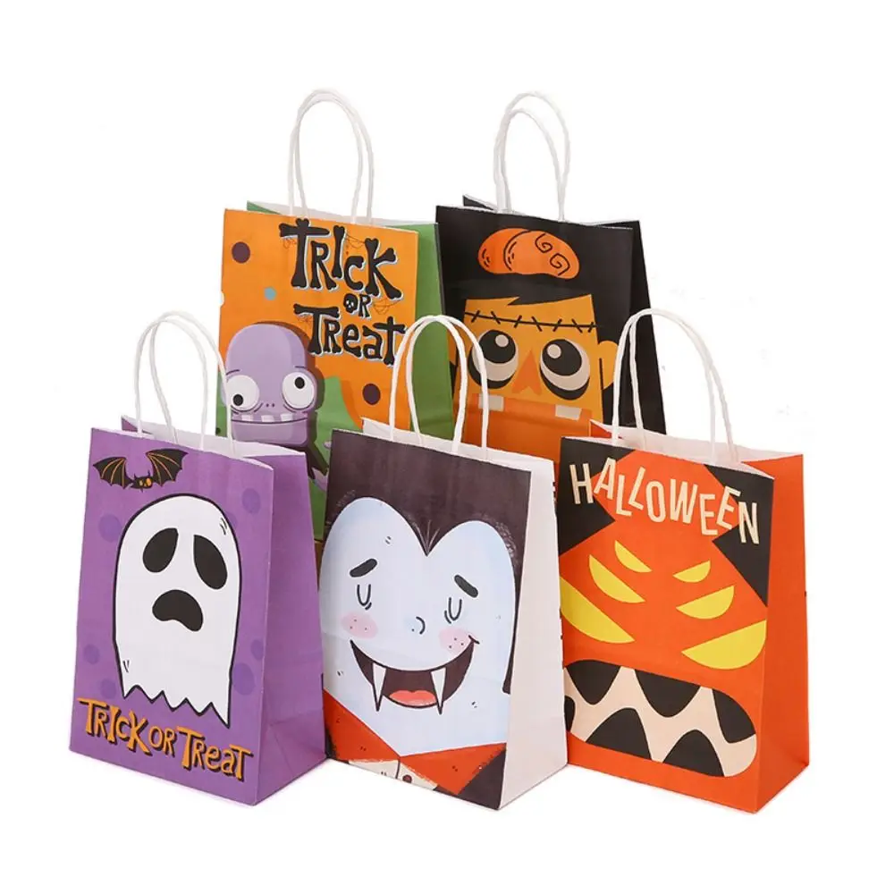 Halloween Kraft Paper Bag Treat Bags Pumpkin Ghost Bat Cat Pattern Totes Bag Trick or Treat Halloween Party Favor