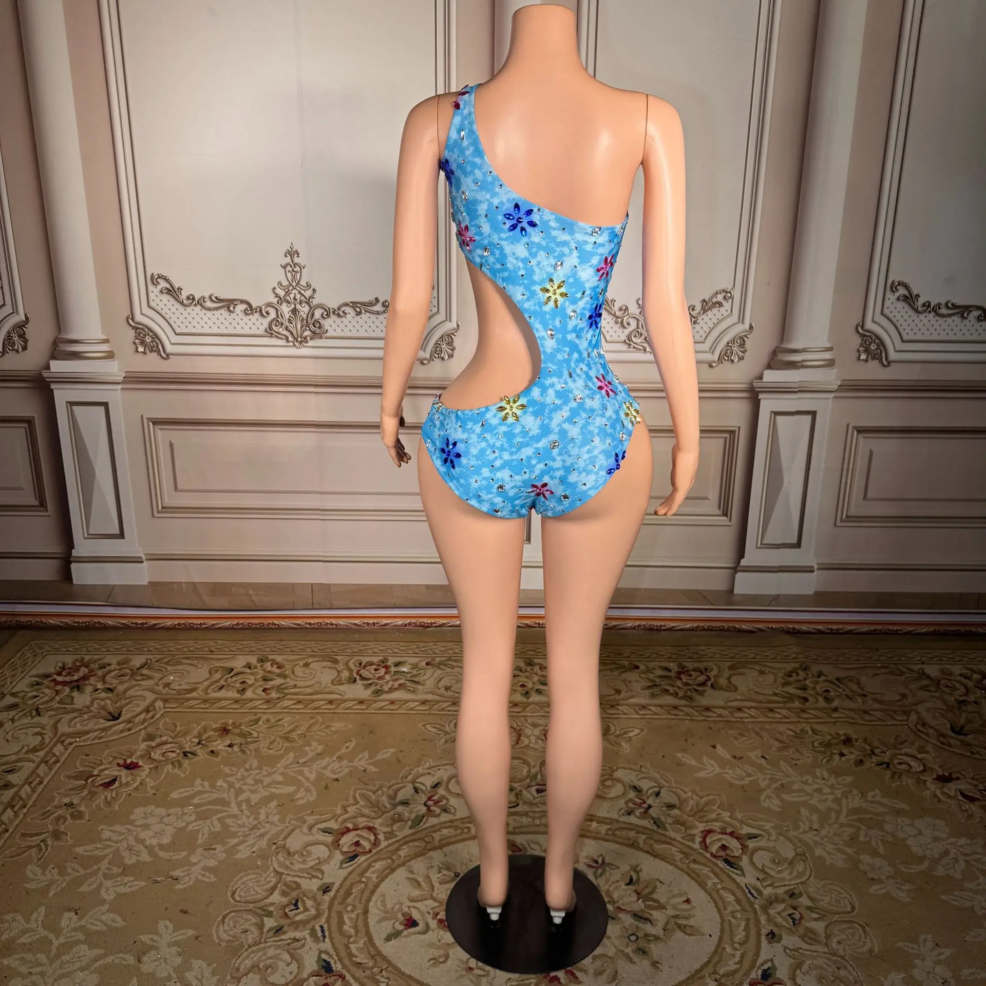 Newly Designed Printed Sequin Sexy Off-shoulder Open-front One-piece Swimming Suit for Beach Vacation and Summer Wear