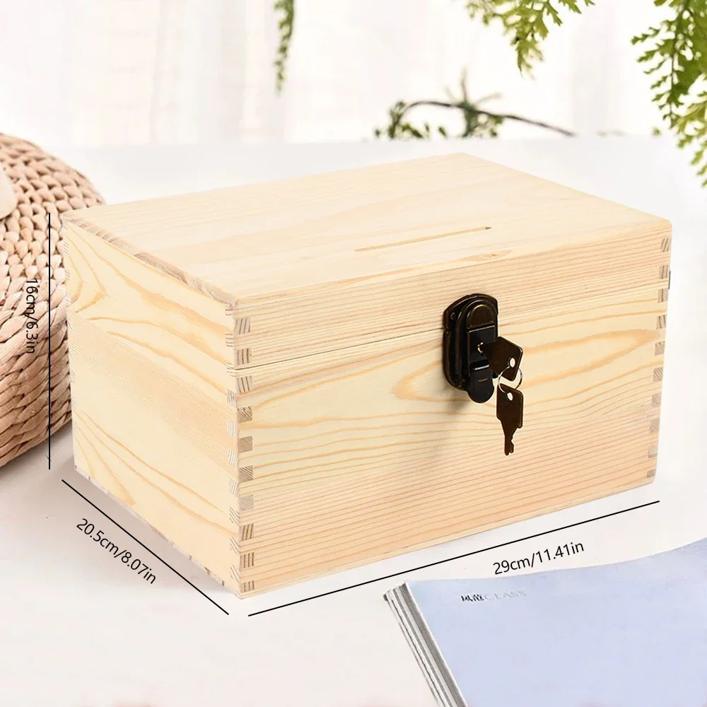 

New Natural Pine Wood Collection Box - Secure Lock, Smooth Finish, Value-Preserving