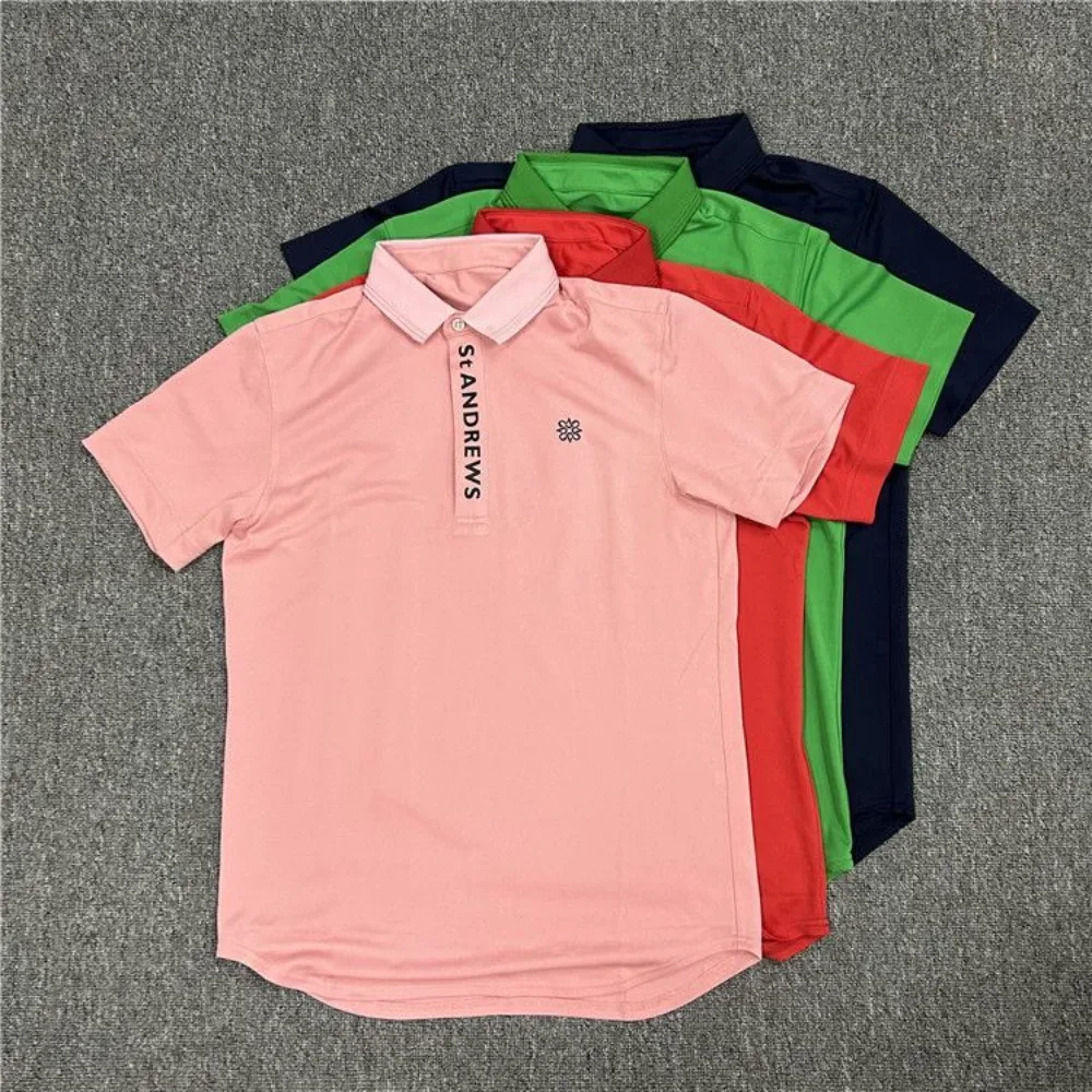 New ST ANDREWS Men Summer Golf Clothing Polo Shirt Outdoor Sports Slim Fit Cotton Breathable Short Sleeve Casual Fashion T-shirt
