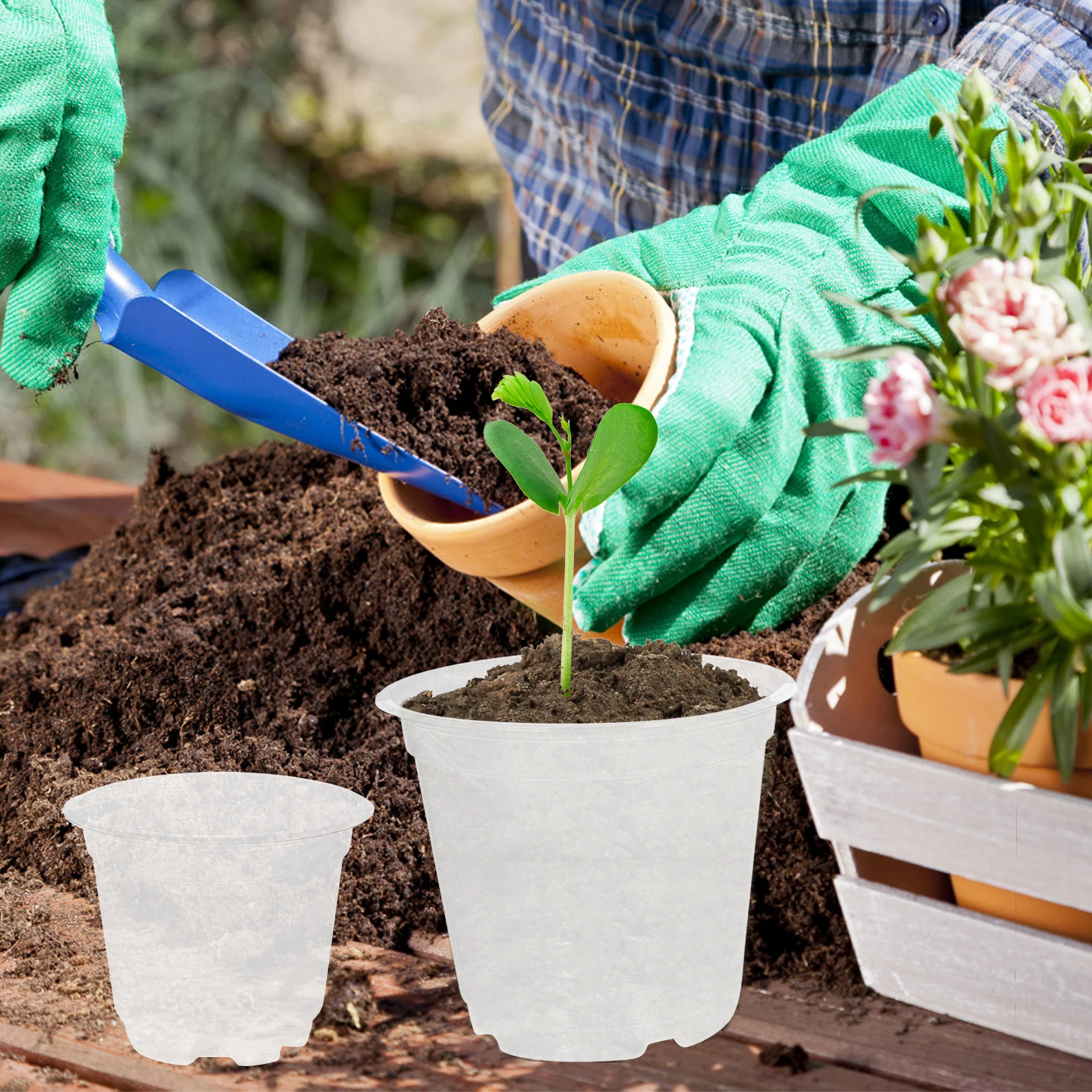 

12pcs Plastic Nursery Pots Clear Lightweight Flower Pots With Drainage Holes Durable Reusable Planters For Indoor Outdoor