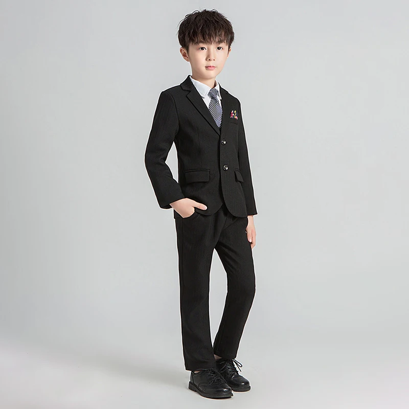 

Children's clothing in autumn youth gray striped suit black striped suit kid Dress ring bearer host Performance suit 4 5 6 7 8 9