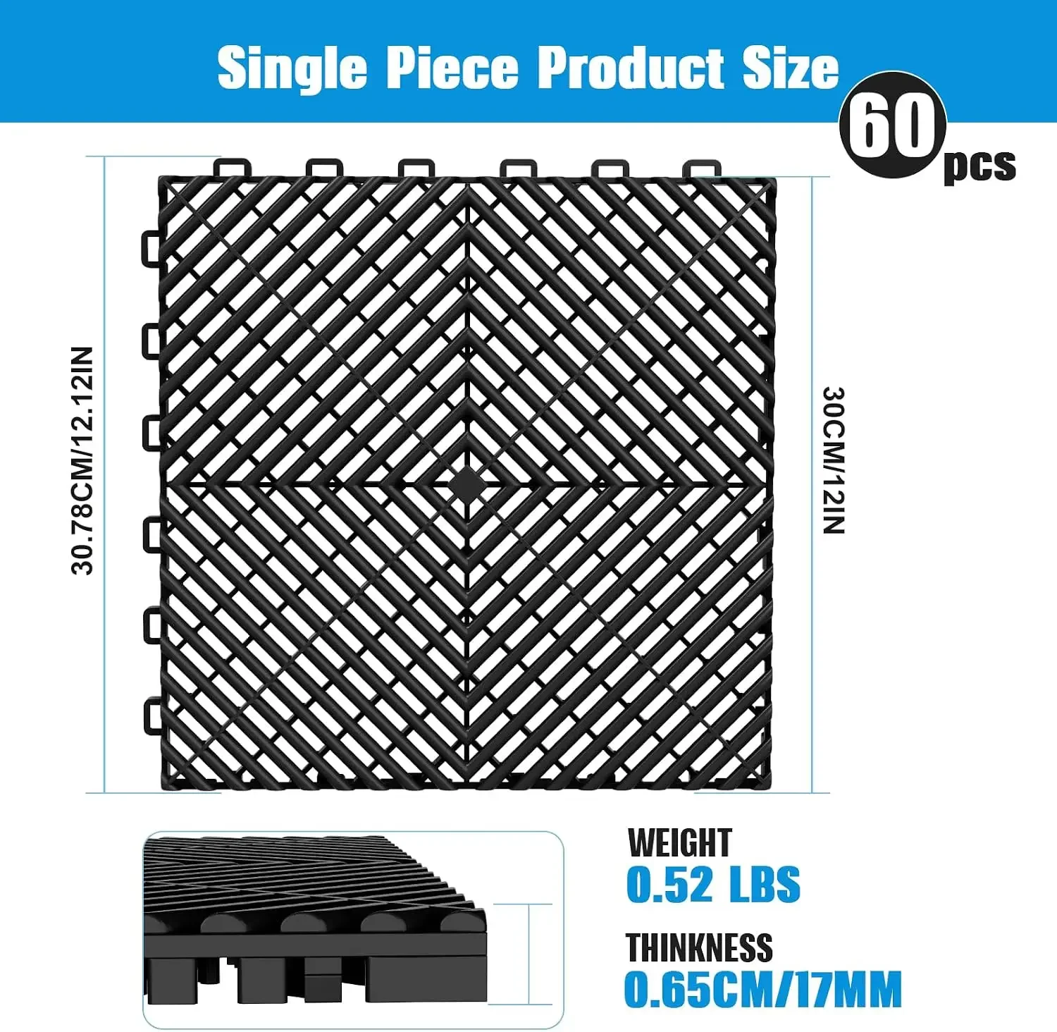 USA Stock 60-Pcs Interlocking Tile, 12
