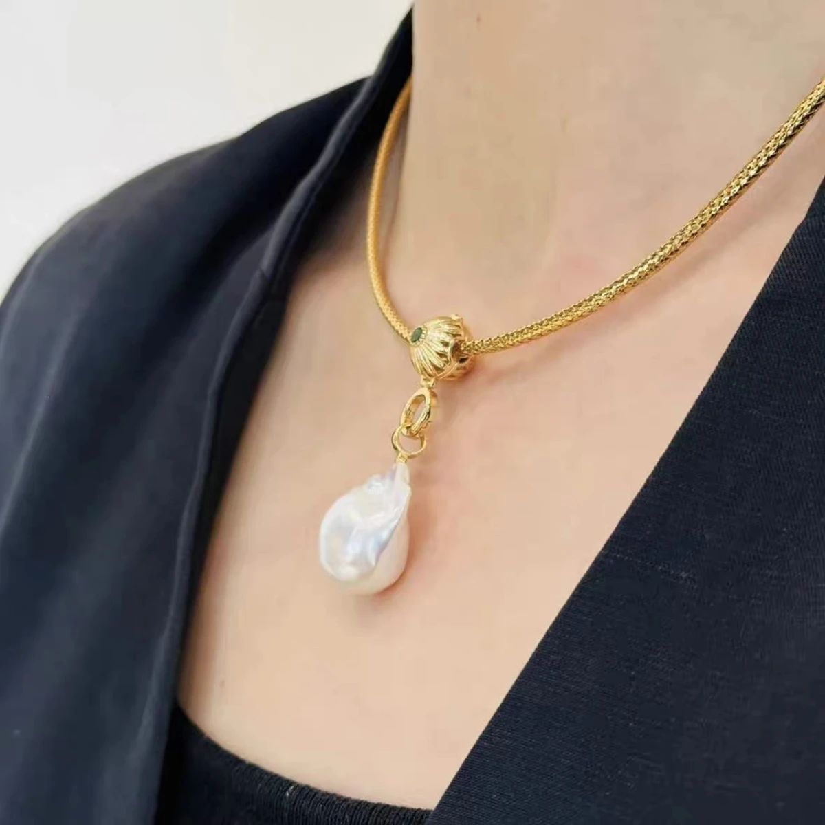 Retro 22-28mm Big Block Collar Natural Freshwater Irregular Pearl Luxury Pendant Exquisite Clavicle Chain Fashion Jewelry