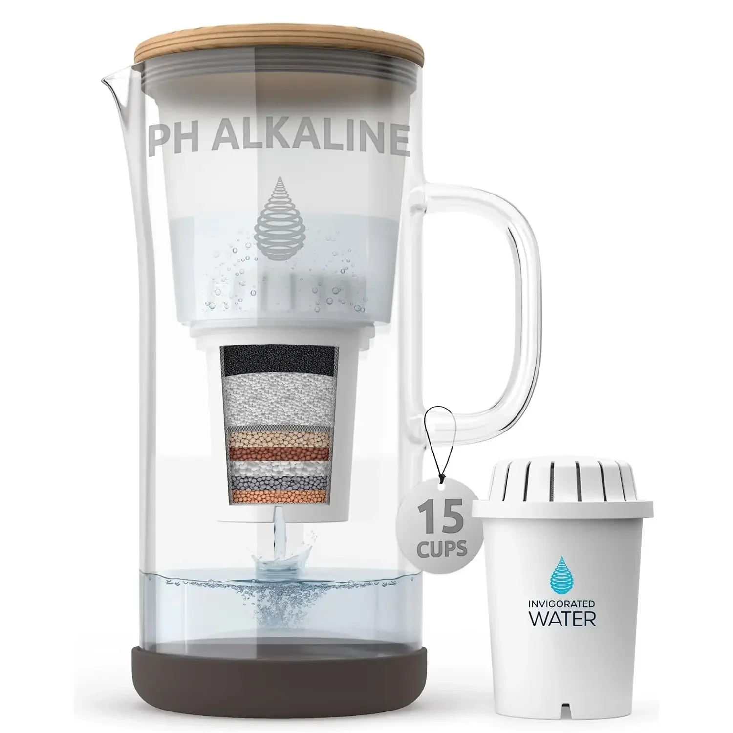 

pH Restore Glass Alkaline Water Pitcher - Long Lasting Water Filter Pitcher with Multi-Stage Filtration System - Glass Water Jug