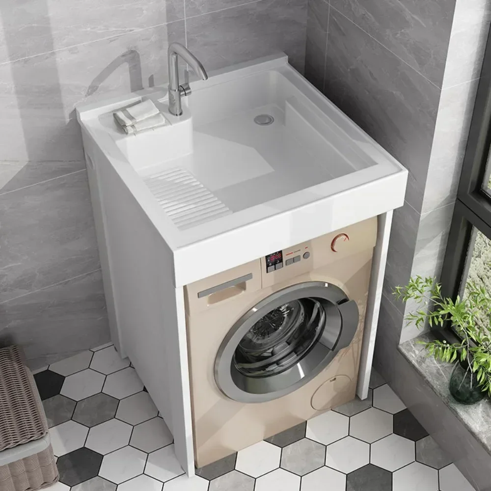 

Space aluminum washing machine integrated cabinet, balcony, small unit with washboard, washbasin, combination companion cabinet
