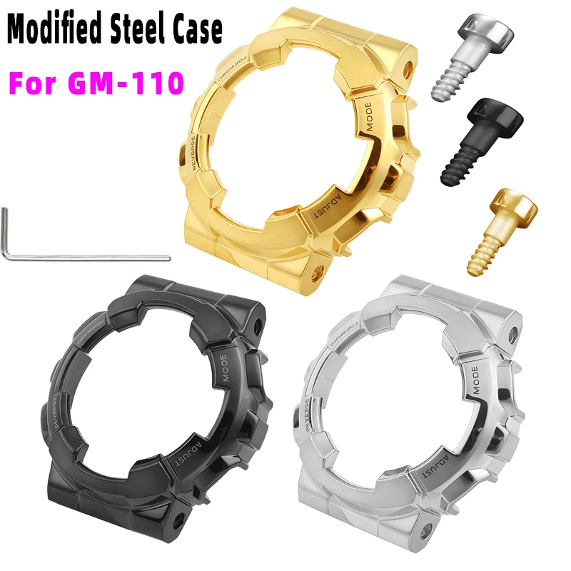 

DIY Fashion small gun metal Men Case For Casio G-SHOCK GM-110 GM-110GB stainless steel bezel bracelet men watch accessories