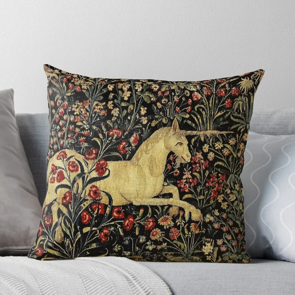 

Medieval Unicorn Midnight Floral Tapestry Throw Pillow Luxury Sofa Cushions luxury sofa pillows