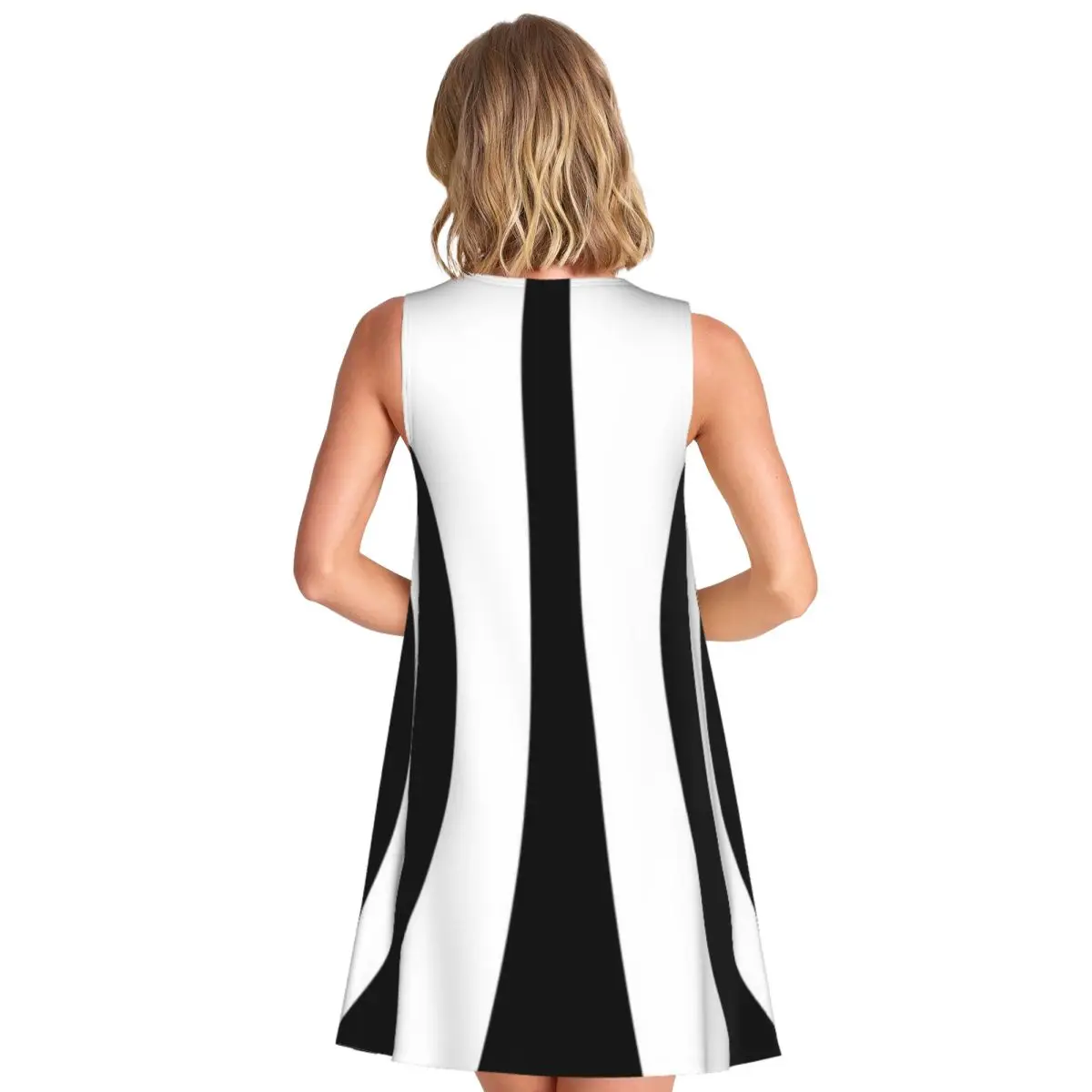Black On White Retro Sixties Mod Women's Sleeveless Event Attendance Vintage Dress Victorian Loose Dress