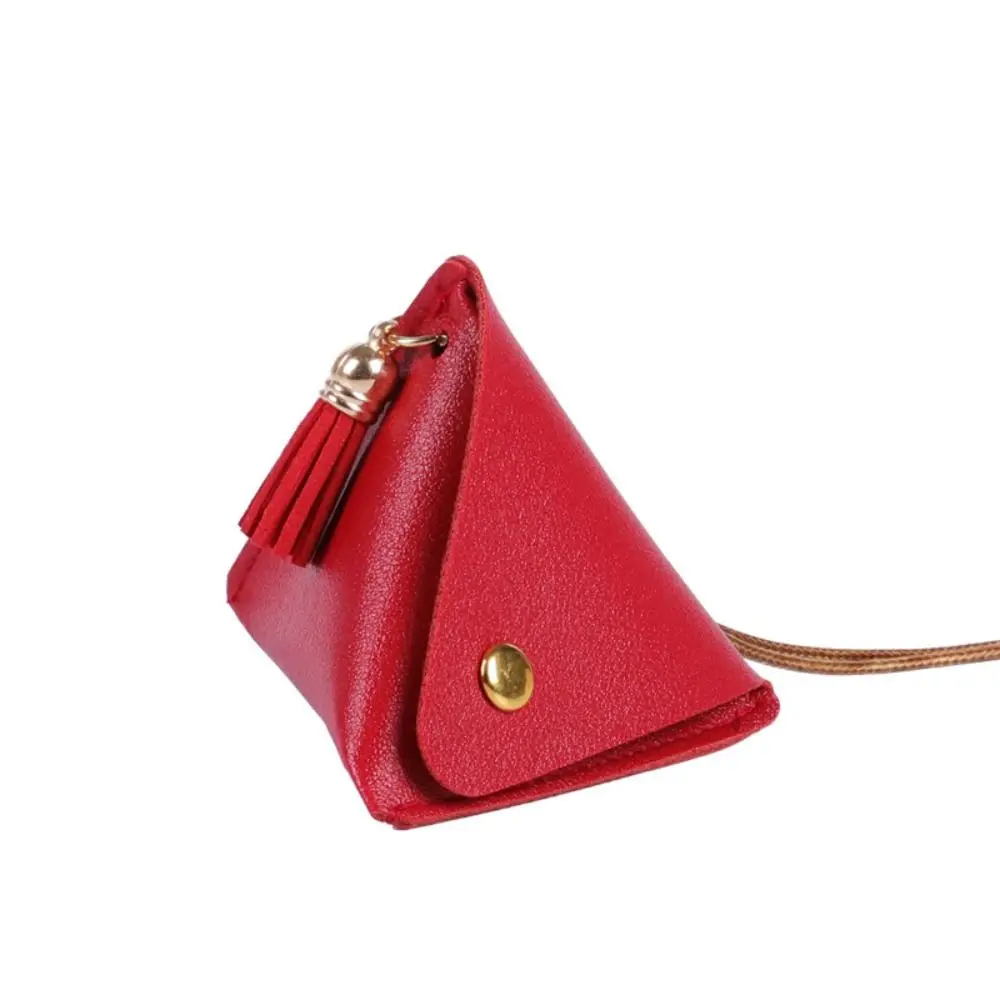 New Triangular Leather Coin Purse Solid Color Portable Storage Bag Small and Cute Snap Button Wallet