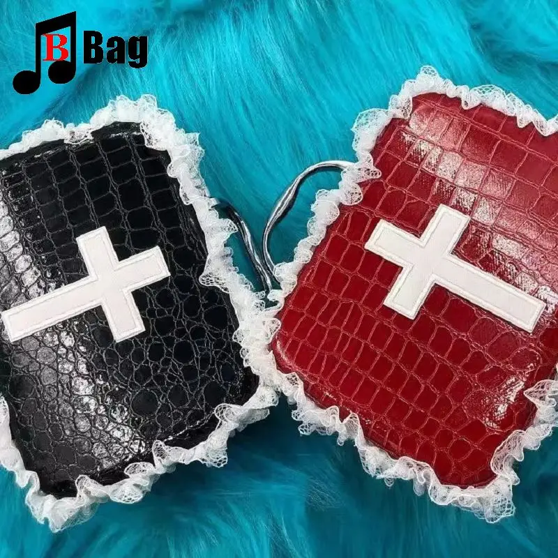 Y 2K Gothic Dames Meisjes Punk Handtassen Harajuku Pu Cross Subcultuur Kant Handtas Lolita Make-Up Tas Bakken