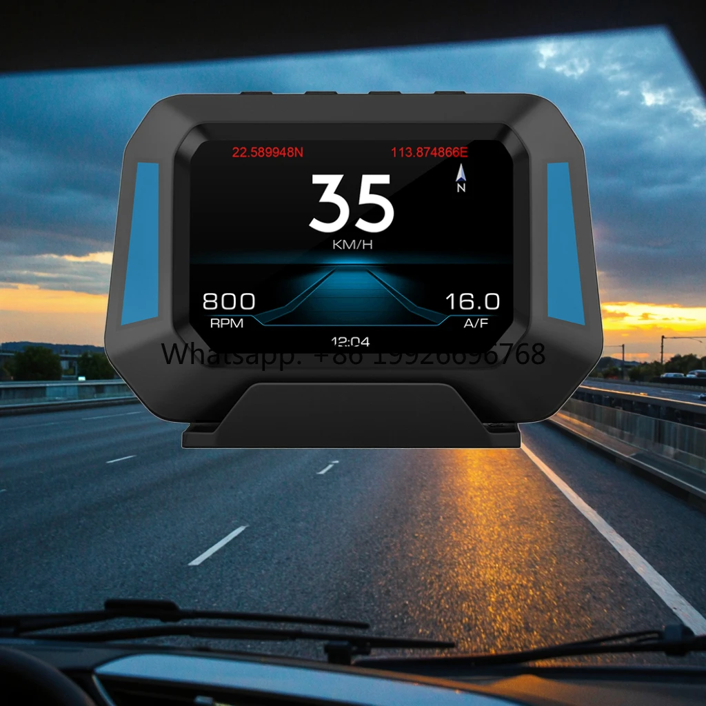 

P21 HUD 2 GPS Heads up Display Smart Gauge Car Inclinometer with Rollover Warning and Speed/Clock Function for All Vehicles