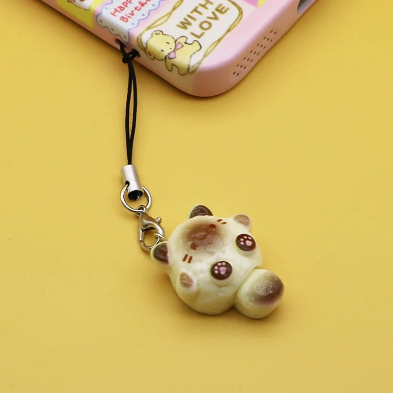 Aksesori Liontin Jimat Ponsel Kucing Kartun Kawaii Gantungan Kunci Liontin Rantai Lanyard Lucu untuk Tas Ponsel Hadiah DIY