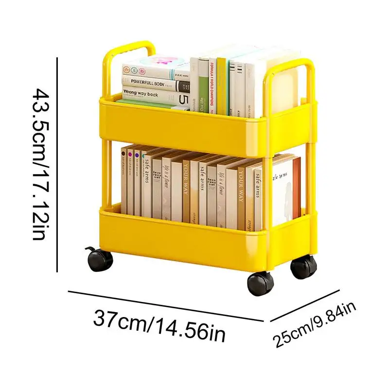 2 Tier Movable Bookshelf Cart Under Table Storage Shelf With Wheel 2-Layer Mobile Book Cart Organizer Bookshelves for Kids