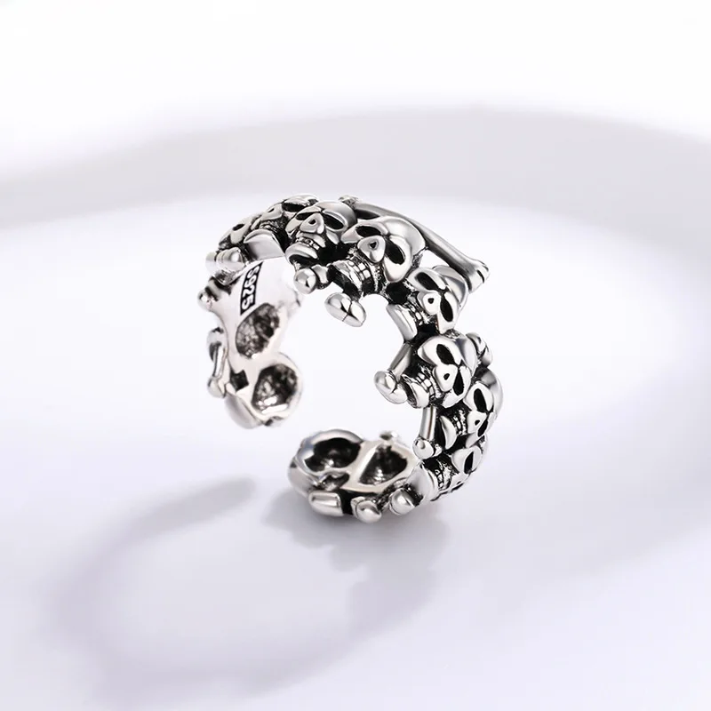 

Agive Skull Head Open Ring Men's Faion Jewelry Silver Plated Punk Sle Personali Ring Hip Hop Accory
