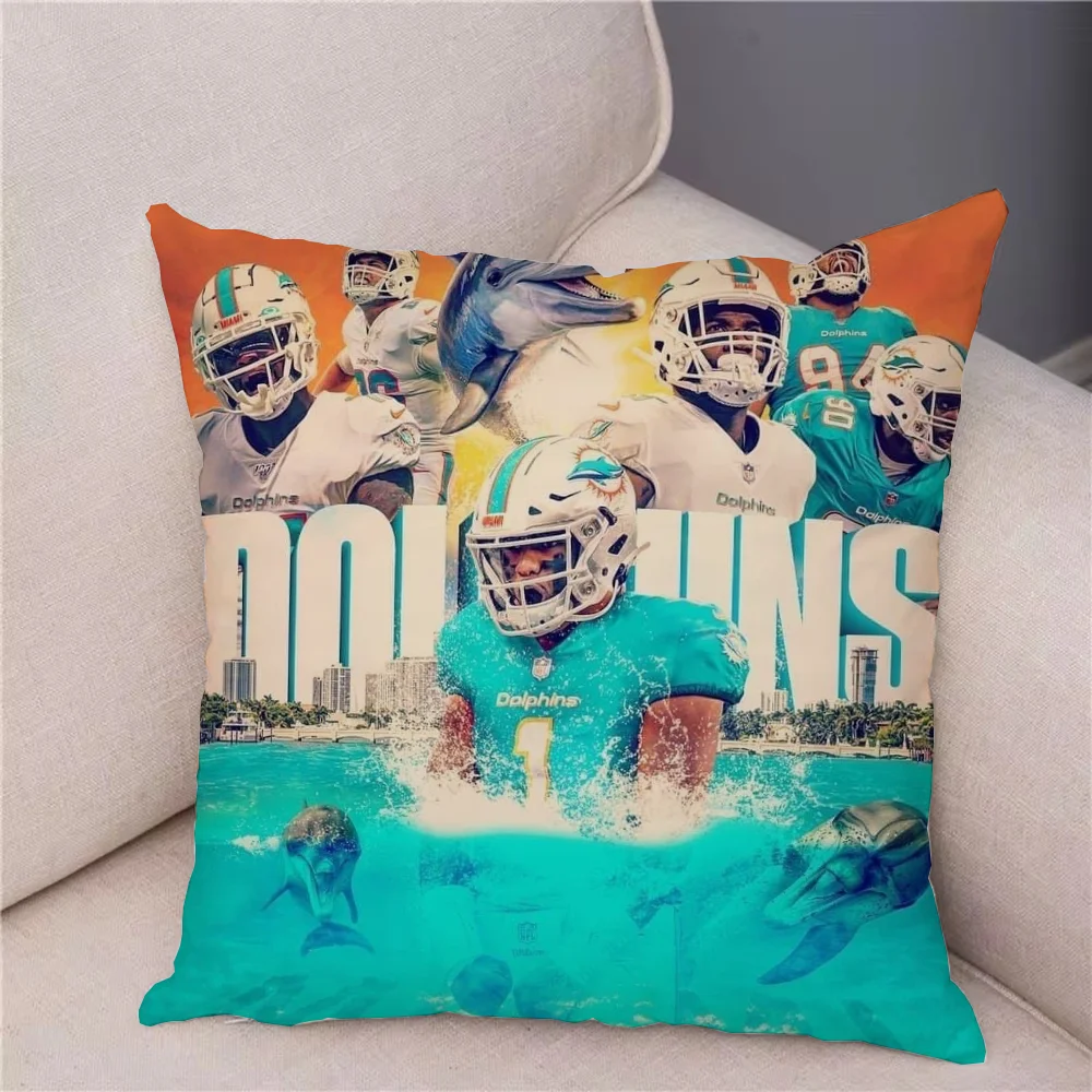 Car Sofa Cushions Covers MiamiS DolphinS Decorative Pillowcase for Living Room Children's Cushion Cover Bedroom Bed Cushion Home