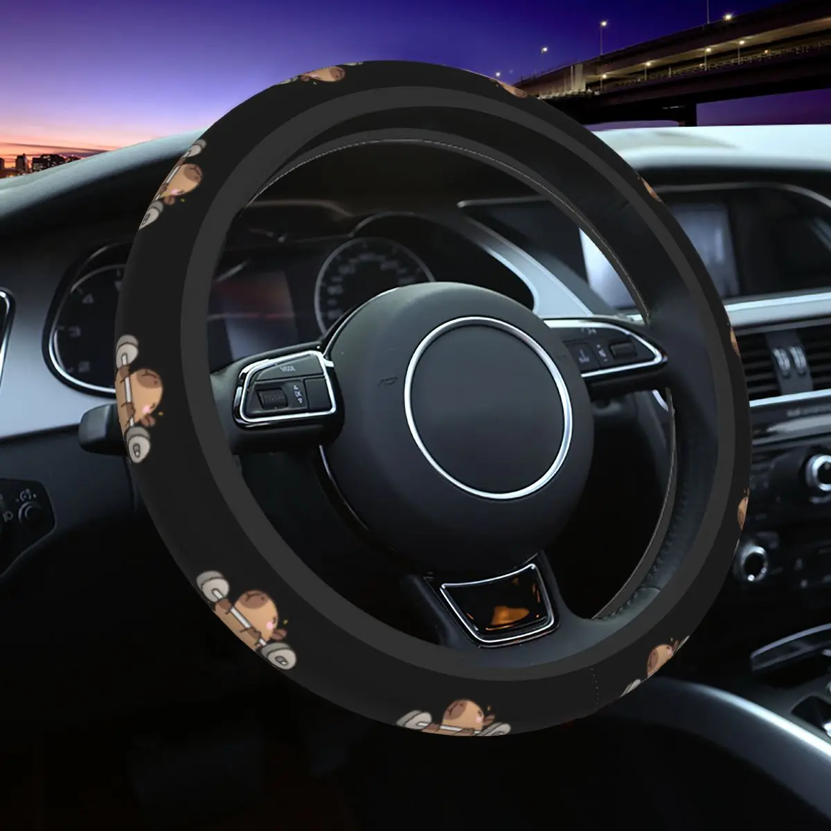 

37-38 Car Steering Wheel Cover Capybara Gym Elastic Braid On The Steering Wheel Cover Car-styling Suitable Car Accessories