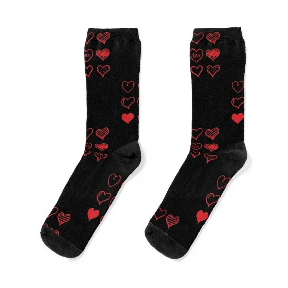 

Doodle Sketch Heart Valentine, Valentines Day Cute Love Socks anti slip football Thermal man winter set Socks Women Men's