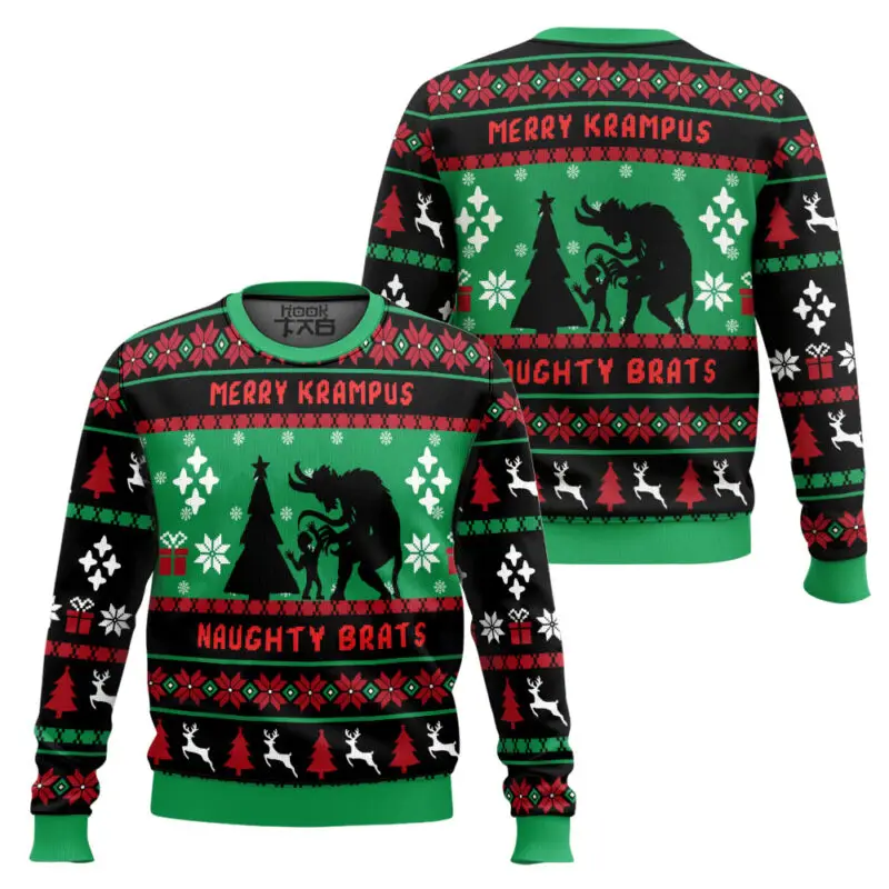Merry Krampus Naughty Brat Ugly Christmas Sweater Funny Holiday Party Pullover Plus Size Sweater for Men Womens Xmas Gift 2026