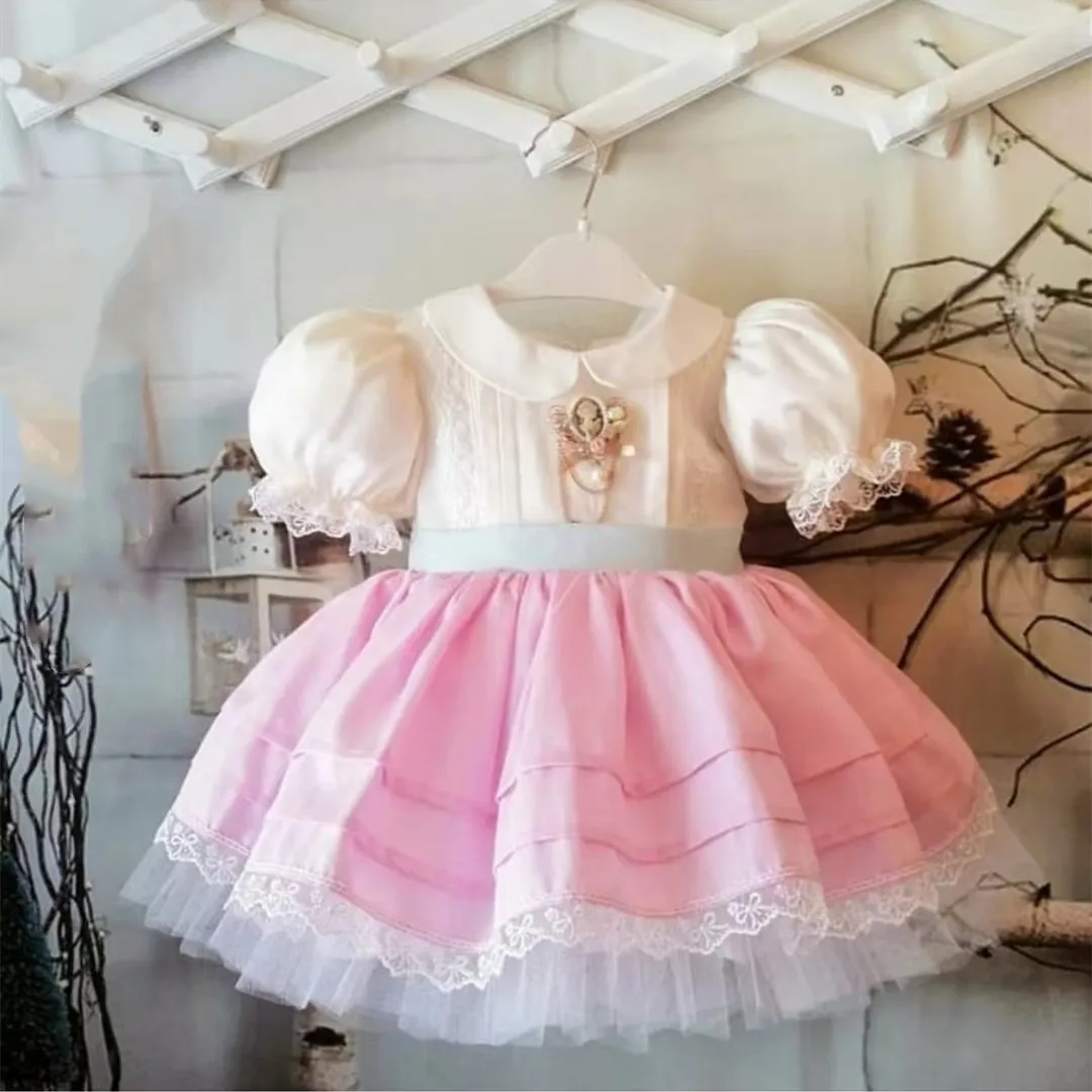 0-12Y Baby Girl Summer Pink Turkish Vintage Lolita Princess Ball Gown Dress for Birthday Holiday Casual Eid B250