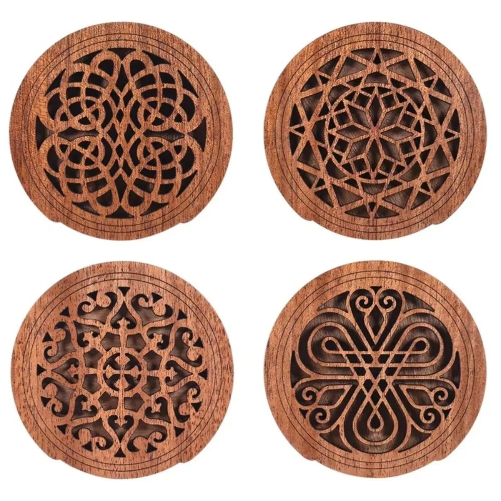 Wood Guitar Soundhole Cover Decorative Cutout Round Shape Acoustic Guitar Accessory Anti-Feedback Carved Pattern