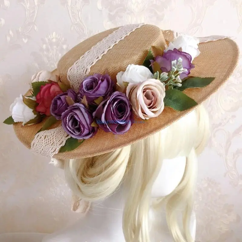 

N7YE Ladies for Sun Flat Hat Flower Decor Summer Hat Foldable Floppy Beach Hats for W