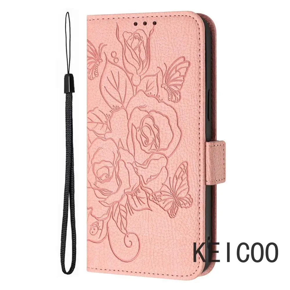 Flip Cover Stand Holder Phone Case for ZTE Blade A75 Nubia V60 Design Focus 5G Rose Embossed Anti-theft Brush Card Slots Shell