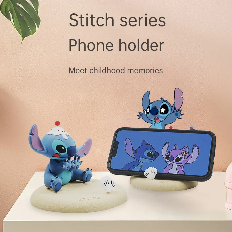 Disney Stitch Angel Phone holder Couple Style Kawaii Ornament Cartoon Desktop Phone holder Decoration Children's Gift