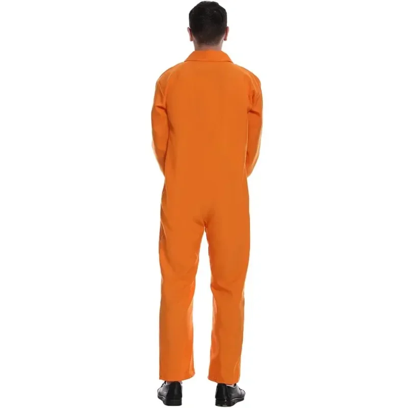 Adult Halloween Orange Prisoner Costume Outfits Men Prisoner Tangerine COS Jumpsuit Novelty Holiday Carnival Party Dress Up