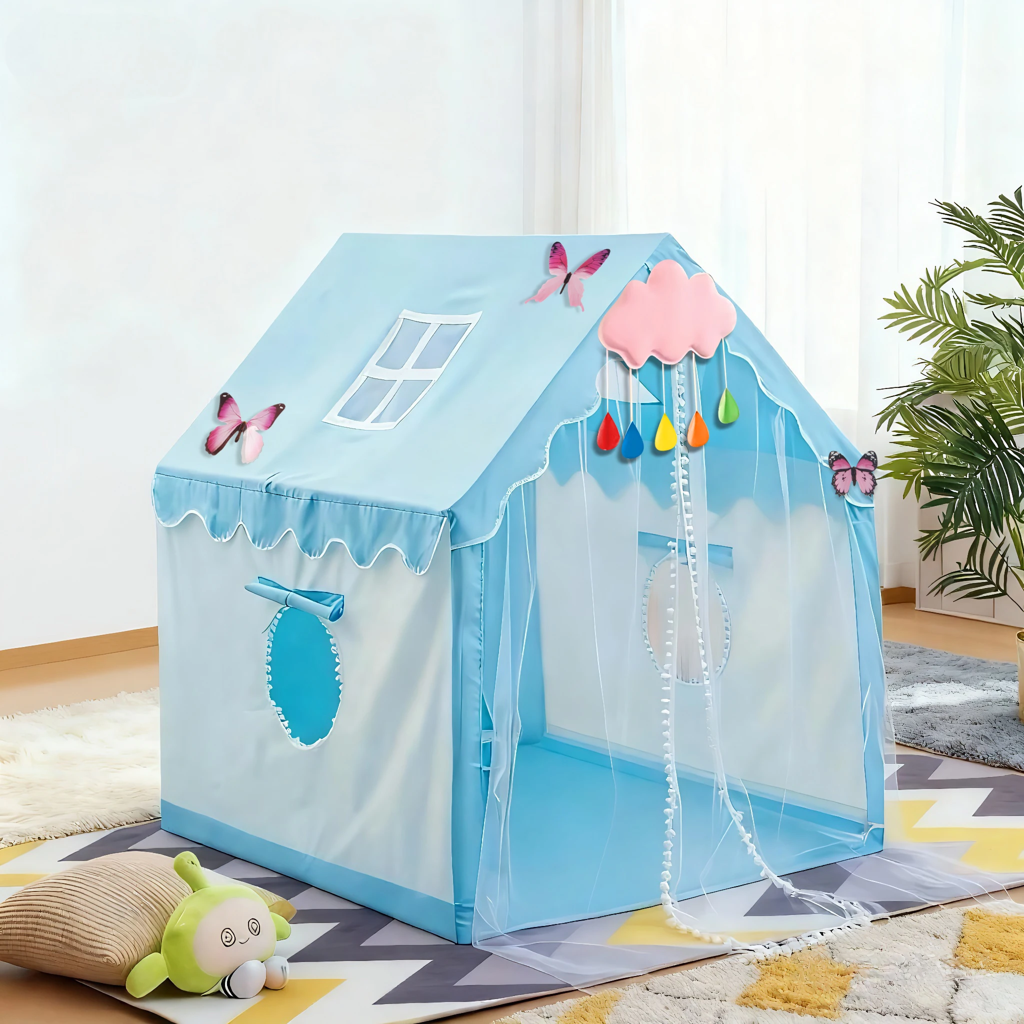 Bed Canopy Partition Tent, Children's Fun Playhouse Tent, Portable Outdoor Pretend Play Tent, Children's Fairy Tale Princess Toy Castle, Includes Clouds/Butterflies, Holiday Party Decorations and Gifts, Does Not Include Lighting