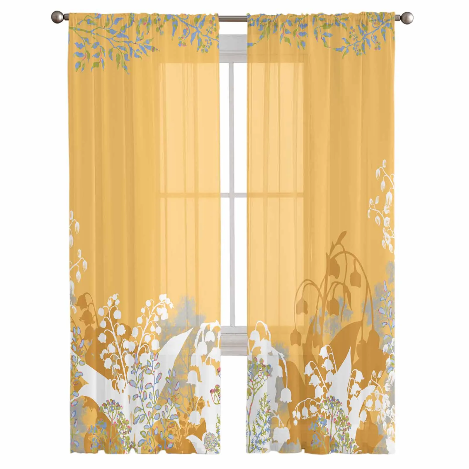 Abstract Lily Of The Valley Flower Sheer Tulle Curtains for Living Room Valance Curtains Kitchen Bedroom Window Voile Drapery