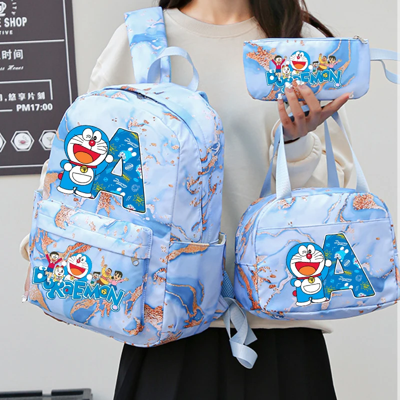 

Doraemon School Bag Lunch Bag Pencil Case 3pcs Set Boy Girl Cartoon Backpacks Pencil Bags handbag Teenager Rucksack Pen Bags