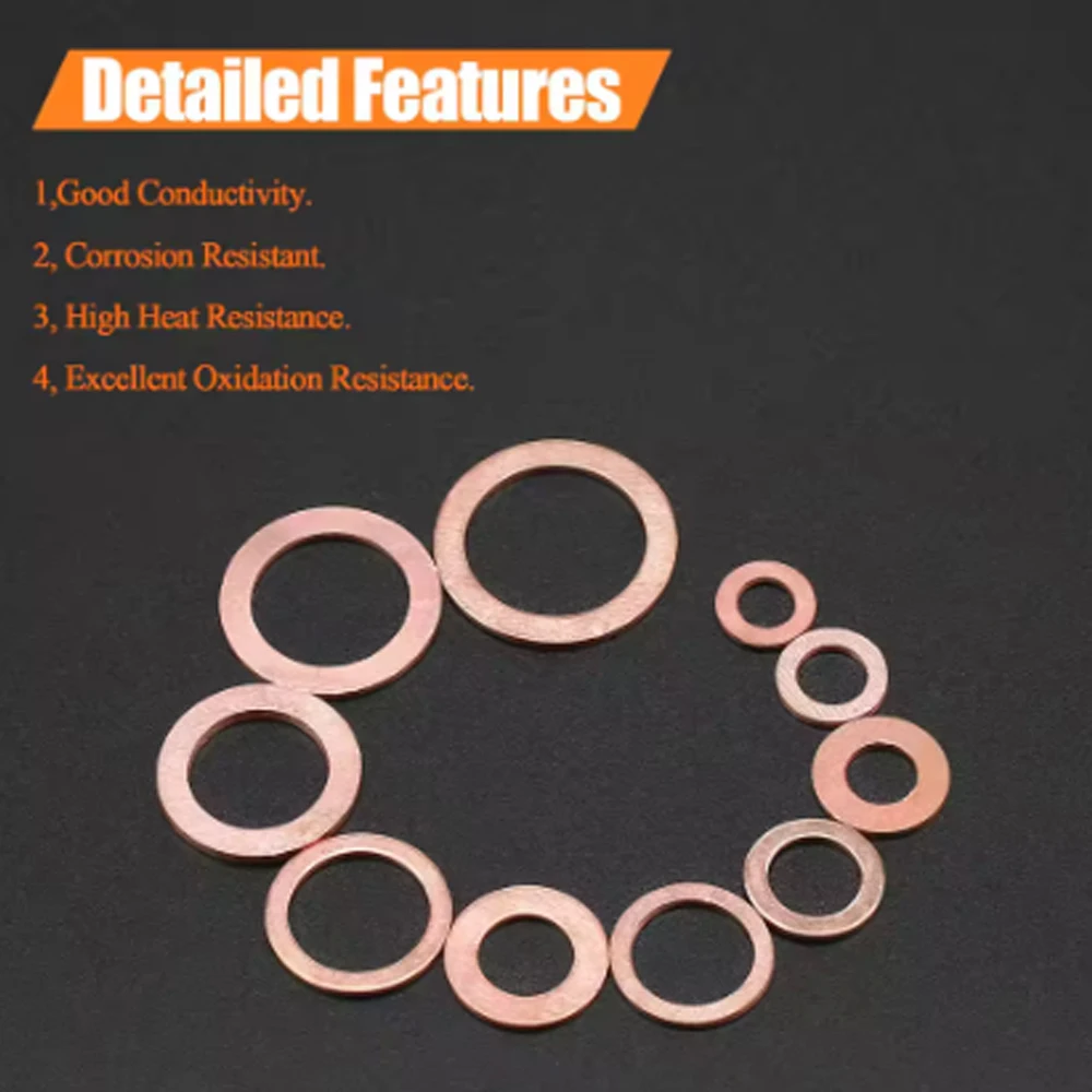 50/100/120 Pcs Copper Washer Sealing Gasket Flat Ring Seal Assortment Kit M4 M5 M6 M8 M10 M12 M14 For Sump Plugs image 5