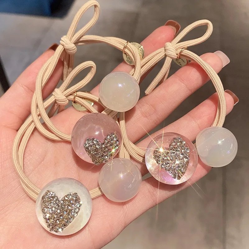 

New Fashion Hair Accessories Pearl For Women Hair Ties Elastic Rubber Elegant Shining Rhinestone Summer Ponytail Headwear Bands