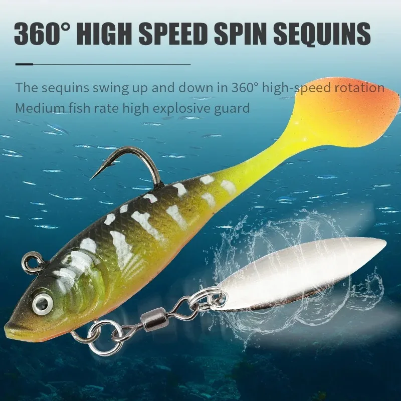 

7g 6cm T-Tail Soft Swimbait Lure, Built-in Lead Head Jig with Spinner Blade, Vibration Artificial Bait for Bass Fishing