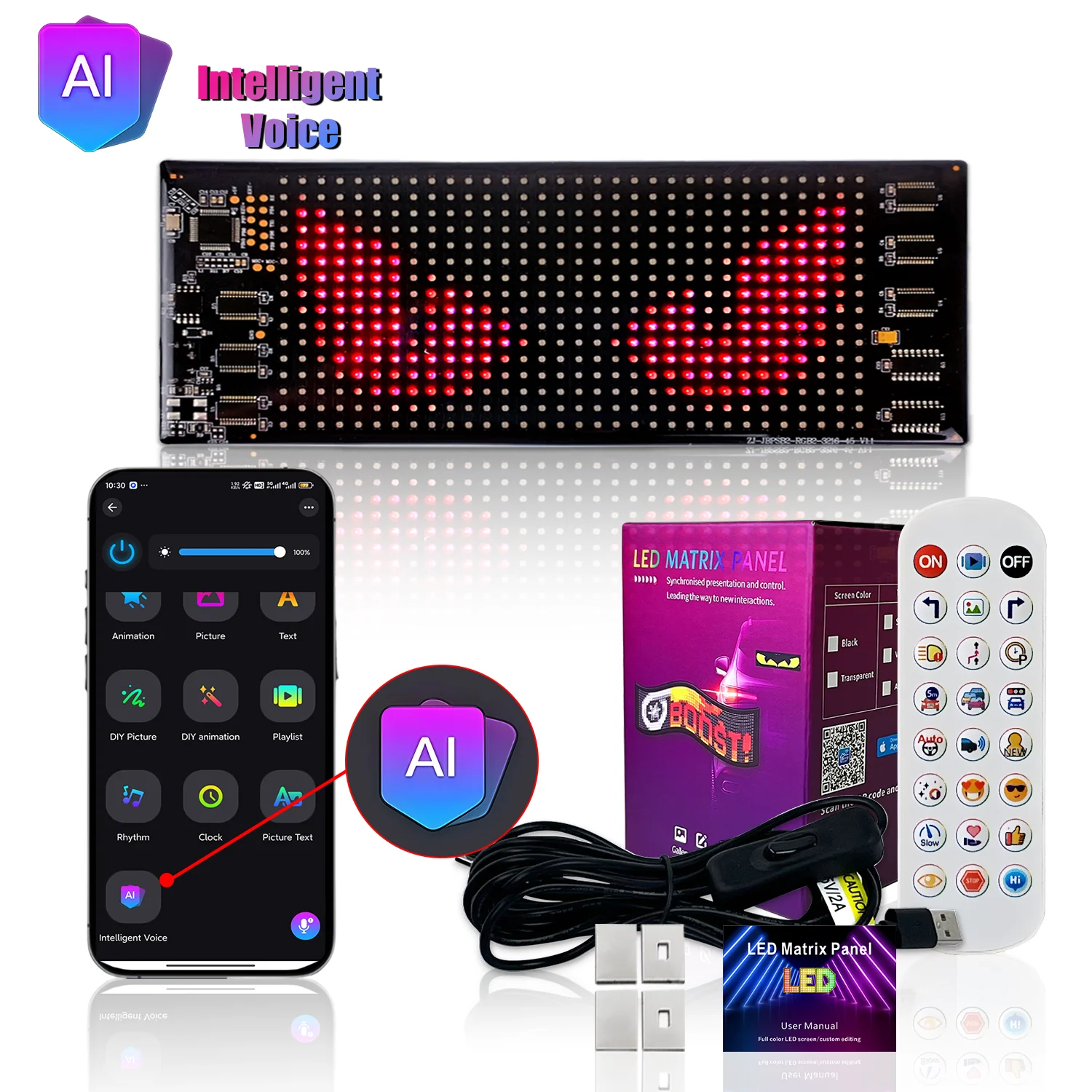 

New AI Voice-Controlled LED Car Windshield Sign - Devil Eye Pixel Panel Thin Flexible Advertising Display/ App/Bluetooth LED AD