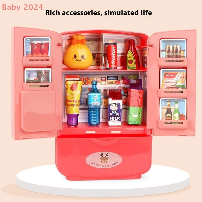 1 セットシミュレーション冷蔵庫キッチン家具おもちゃミニ両開き冷蔵庫ごっこ遊びホームアクセサリーギフト