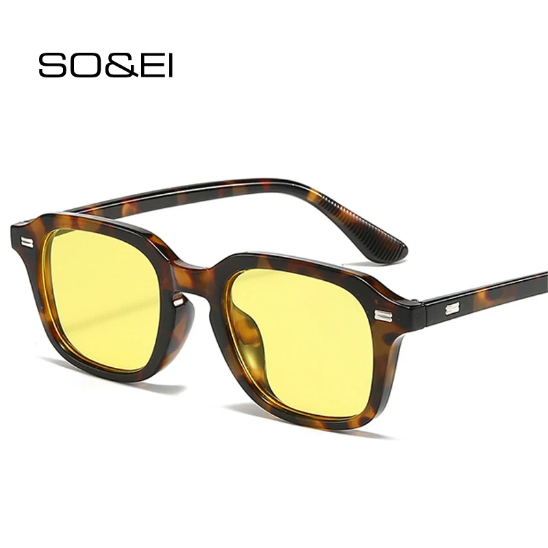 

SO&EI New Square Candy Color Women Sunglasses Retro Rivets Men Trending Orange Sun Glasses Shades UV400