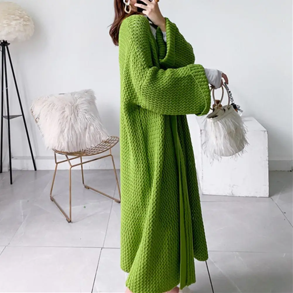 Women Sweater Coat Stylish Women\'s Knitted Cardigan Loose-fit Long-sleeved Ankle-length Sweater Coat for Spring Autumn Outwear