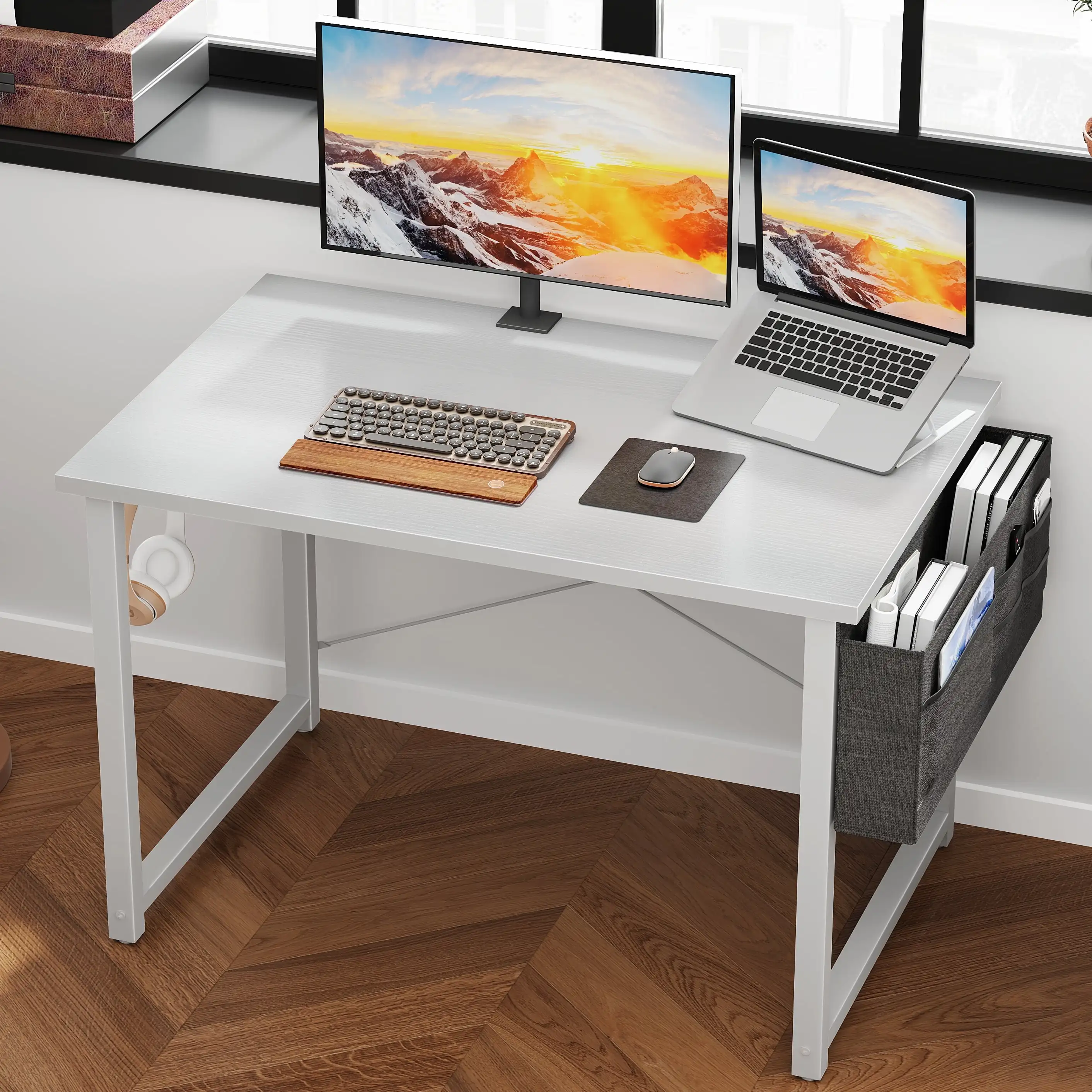 

Computer Writing Desk 40 inch, Sturdy Home Office Table, Work Desk with a Storage Bag and Headphone Hook,