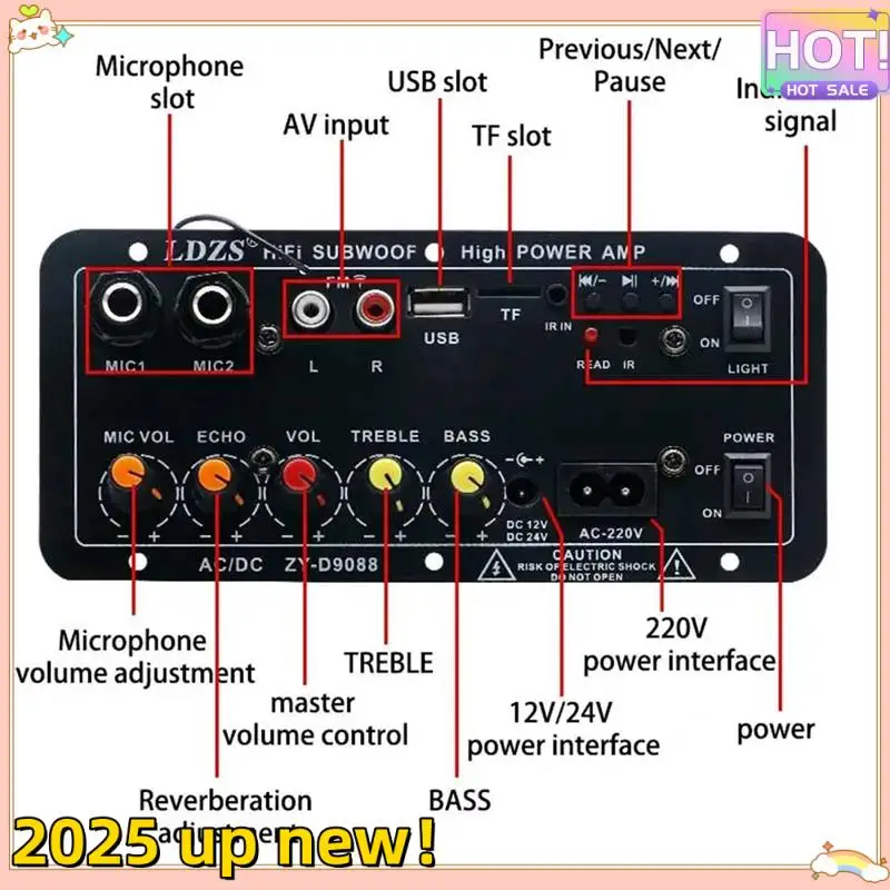 

Classy-Bluetooth Audio Amplifier Board 120W Subwoofer Dual Microphone AMP Module For 4 Ohms 8-12 Inch Speaker (US Plug) Easy Ins