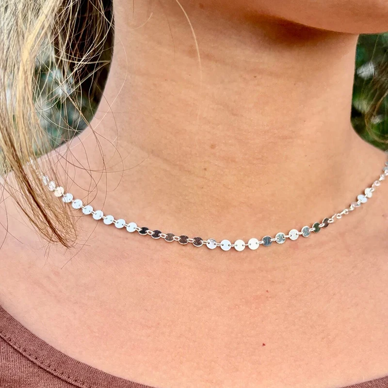 925 Sterling Silver Disc Chain 4mm Unfinished Coin Sequin round Link Wholesale Necklace Chain for Jewelry Making Sold by the Met