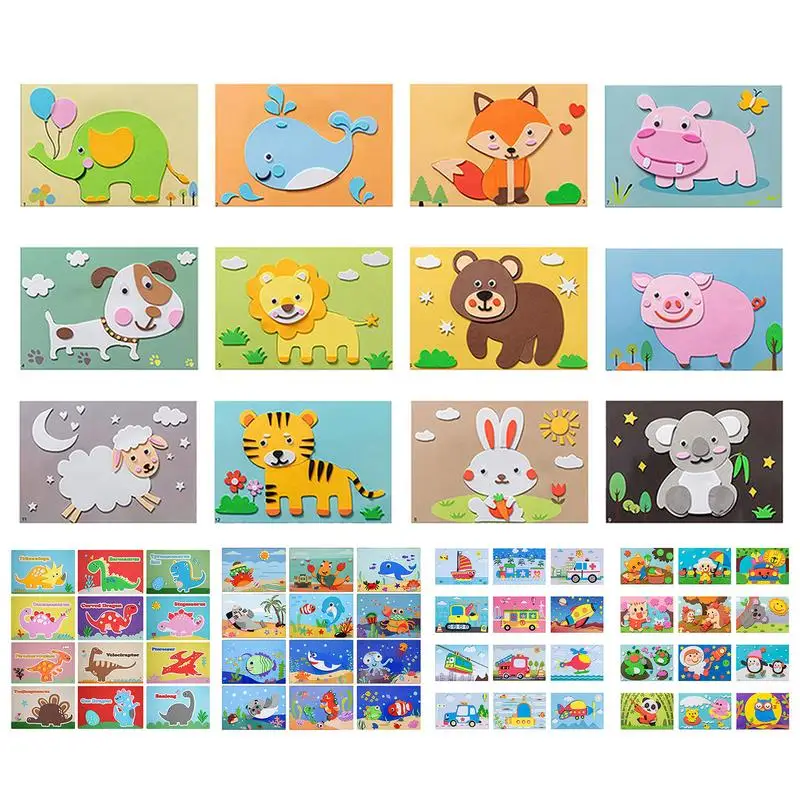 Foam Stickers 12 Sheets 3D Eva Foam Sticker Puzzle Game DIY Animal Handmade Painting 3D Stickers DIY Children Animal Handmade